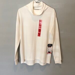 Lands' End Cream Waffle Funnel-Neck Long Sleeve Top